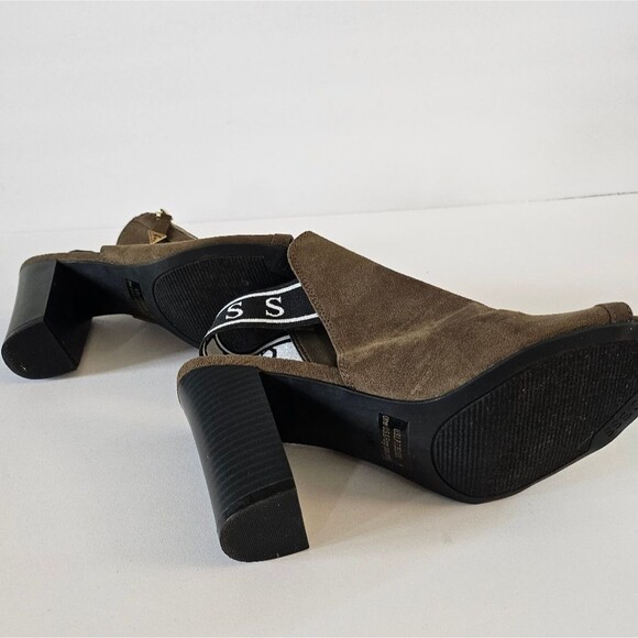 Beautiful Guess Women Suede Olive Green Zipper Open Toe Booties. - Picture 3 of 5